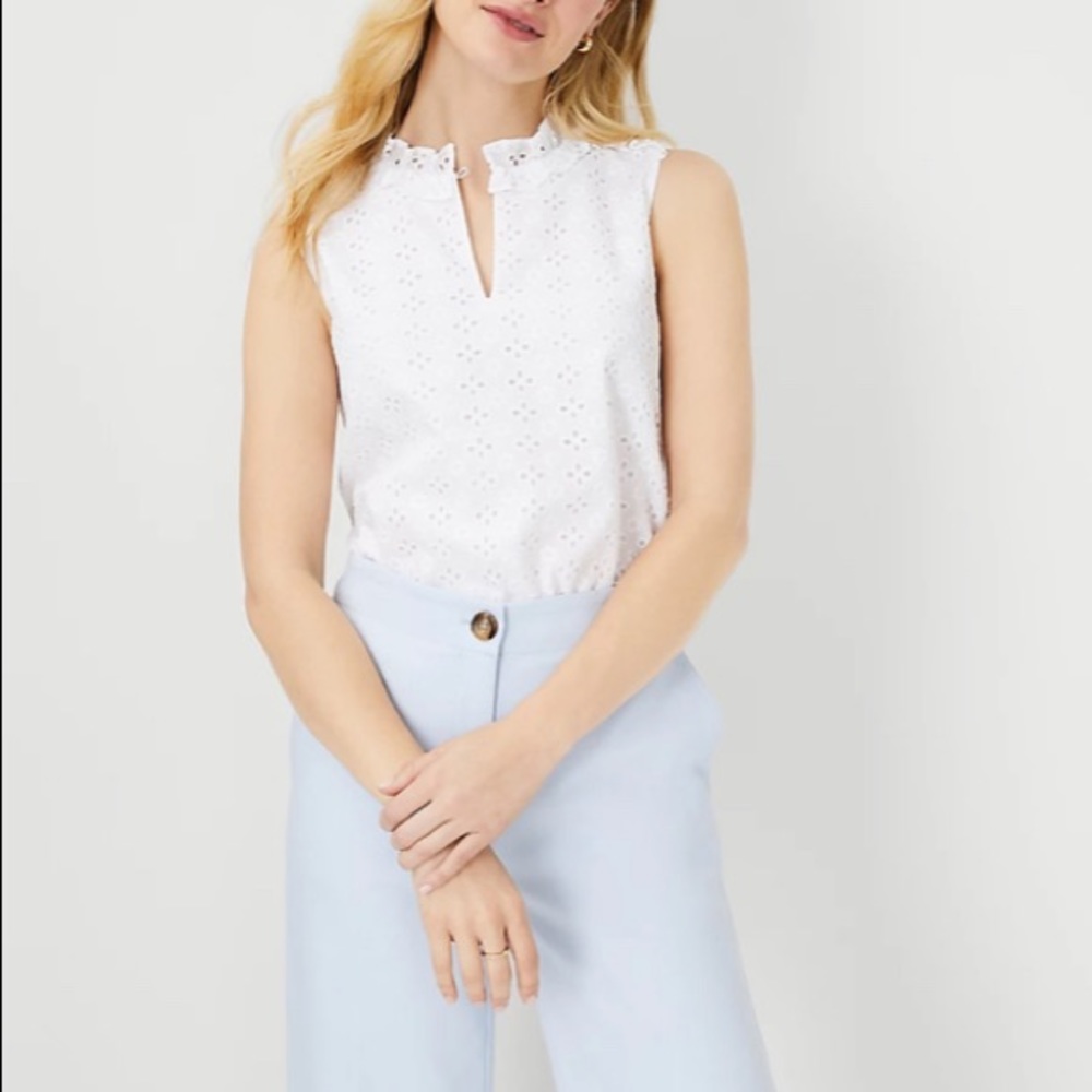 Ann Taylor Eyelet Keyhole Ruffle Top